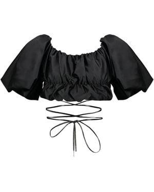 Ellery Lace-Up Crop Blouse - Black