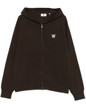 WOOD WOOD Embroidered-Logo Zip-Up Hoodie - Black