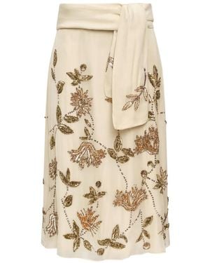 Maliparmi Garden Sequin-Embellished Skirt - Natural