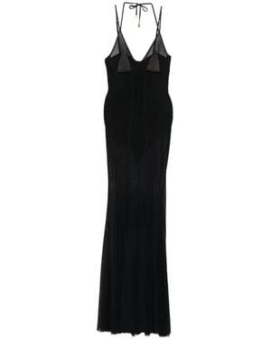 Elisabetta Franchi Sheer-Panelled Pleated Maxi Dress - Black