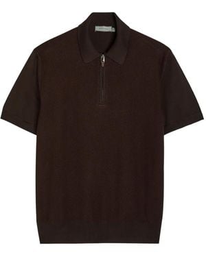 Canali Half-Zip Textured Polo Shirt - Black