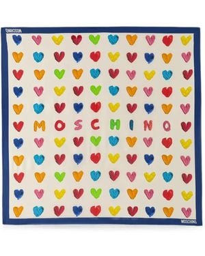 Moschino Heart-Print Logo-Detail Silk Scarf - White