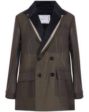Sacai Double-Breasted Pleated Jacket - Black