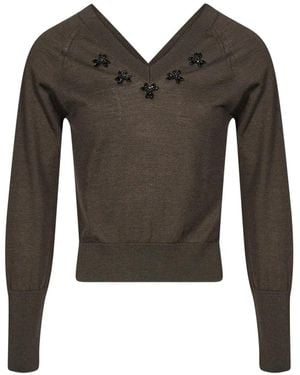 Simone Rocha Turbo Bead-Embellished V-Neck Jumper - Brown