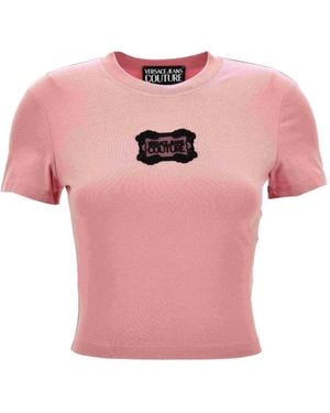 Versace Jeans Couture Camiseta corta con parche del logo - Rosa