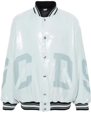 Gcds Sequins Varsity Logo Bomber Jacket - Blue