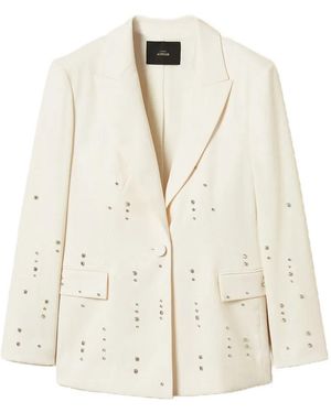 Twinset Crystal-Embellished Single-Breasted Blazer - White
