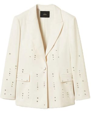 Twinset Crystal-Embellished Single-Breasted Blazer - White