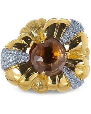 Victor Velyan Anillo Floral Con Diamante Y Circonita - Metálico