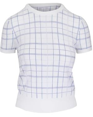 Vince Check-Pattern Knit Cashmere Top - White