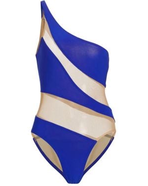 Norma Kamali Snake Mesh Mio One-Shoulder Swimsuit - Blue