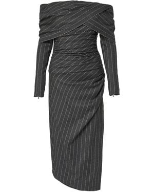Carolina Herrera Off-Shoulder Pinstripe Asymmetric Day Dress - Black