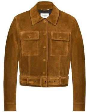 Saint Laurent Chaqueta De Piel Con Cinturón - Marrón