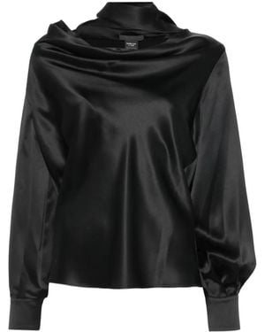 Max Mara Blusa De Seda Con Cuello Desbocado - Negro
