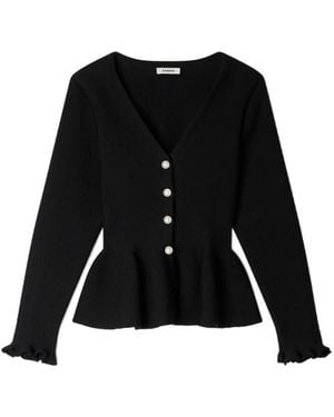 Sandro Textured Peplum Cardigan - Black