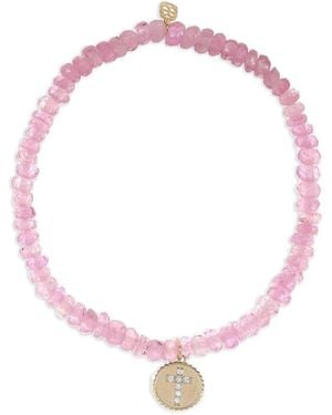 Sydney Evan 14k Yellow Gold Cross Coin Sapphire And Diamond Bracelet - Pink
