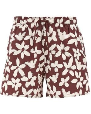 Emporio Armani Floral-Print Drawstring Swim Shorts - Red