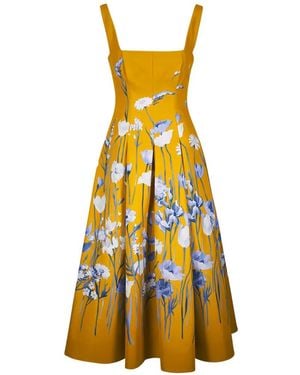 Lela Rose Floral-Print Midi Dress - Yellow