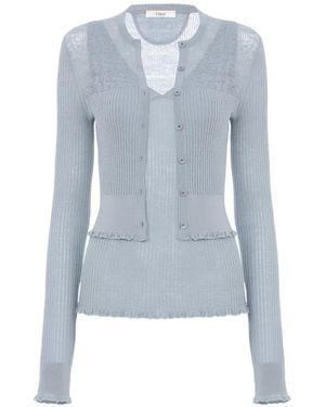 Chloé Gerippter Cardigan Und Pullunder - Blau