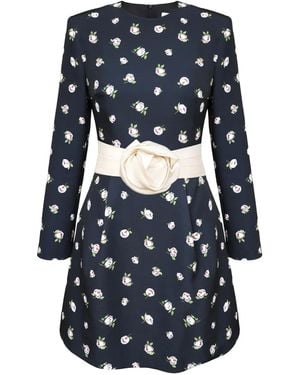 POST MERIDIEM Vestido corto con estampado de rosas y detalle de cinturón - Azul