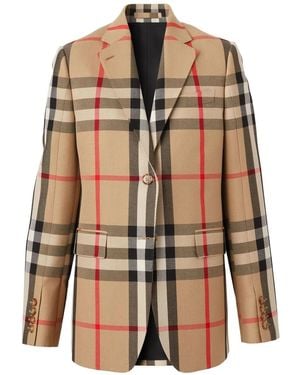 Burberry バーバリー チェック テーラードジャケット - ブラウン