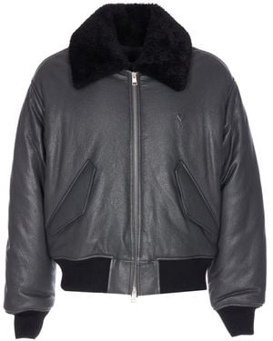 Ami Paris Zip-up Leather Bomber Jacket - ブラック