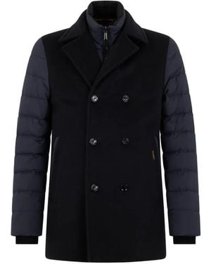 Moorer Cecco Padded-Sleeve Double-Breasted Peacoat - Blue