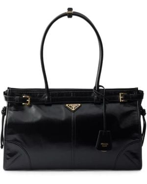 Prada Bonnie Grote Leren Handtas - Zwart