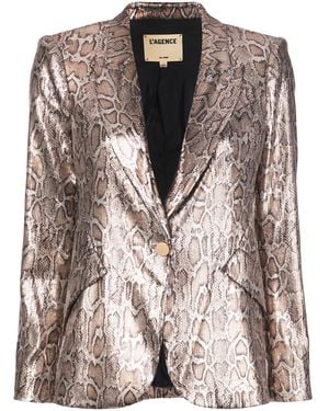 L'Agence Sequin Leopard Print Blazer - Brown