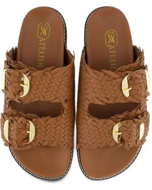 Gibaldi Knot Woven Buckle-Fastening Sandals - Brown