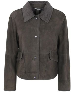 The Jackie Leathers Veste En Daim À Col En Velours Côtelé - Gray