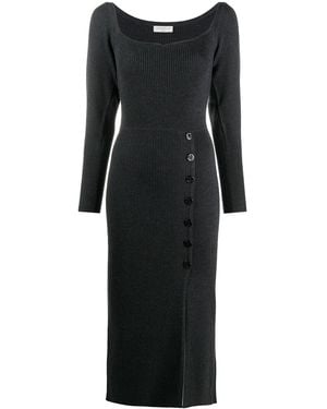 Sandro Buttoned Ribbed Knit Dress - Black