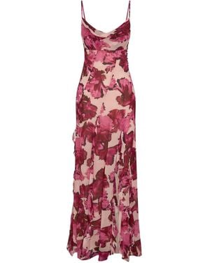 Nicholas Robe Longue Volantée Kamila À Fleurs - Rouge