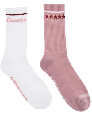 Converse Set De Dos Pares De Calcetines Con Logo Bordado Y Estrella Estampada - Rosa