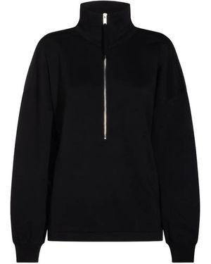 Thom Krom Half-Zip Ruched-Sleeve Sweater - Black