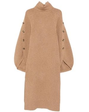 Zimmermann Button-Embellished Roll-Neck Midi Dress - Natural