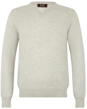 Moorer V-Neck Jumper - White