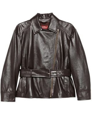 Max Mara Giusto Belted Leather Jacket - Black