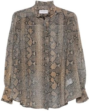 ERMANNO FIRENZE Snake-Print Ruffled Shirt - Brown