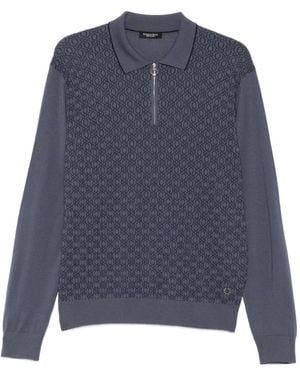 Stefano Ricci Geometric-Pattern Zip-Fastening Polo Shirt - Blue