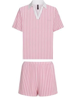 KARL LAGERFELD Signature Stripe-Print Pyjamas - Pink