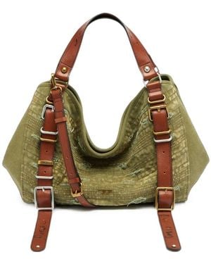 DIESEL D-One-Medium Gerafelde Canvas Tas Met Handvat - Groen