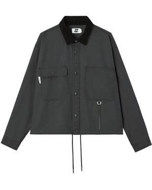 Izzue Corduroy-Collar Overshirt - Black
