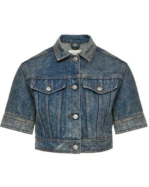 Magda Butrym Cropped Short-Sleeve Denim Jacket - Blue