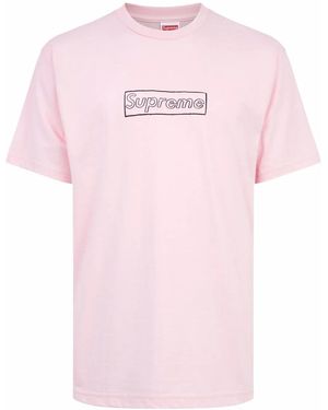 Supreme X Kaws Chalk Logo Crew Neck T-Shirt - Pink