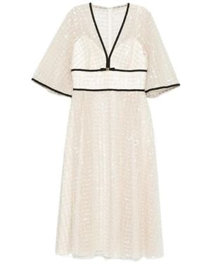 Elie Saab V-Neck Embellished Dress - White