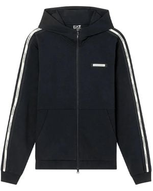 EA7 Logo-Tape Zip-Up Hoodie - Black