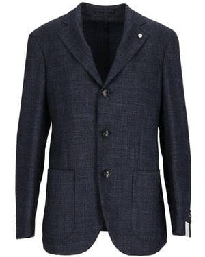 Luigi Bianchi Check-Pattern Notched-Lapel Blazer - Blue