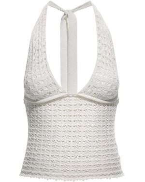 Roberto Cavalli Halterneck Crochet-Knit Top - White