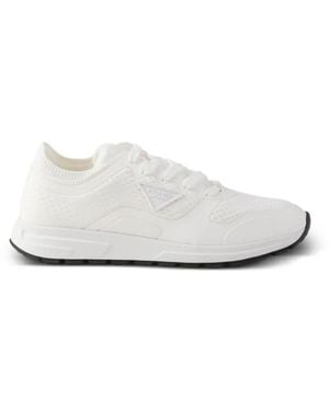 Prada F0009 Knit Fabric Rubberized Technical Inserts Trainers - White